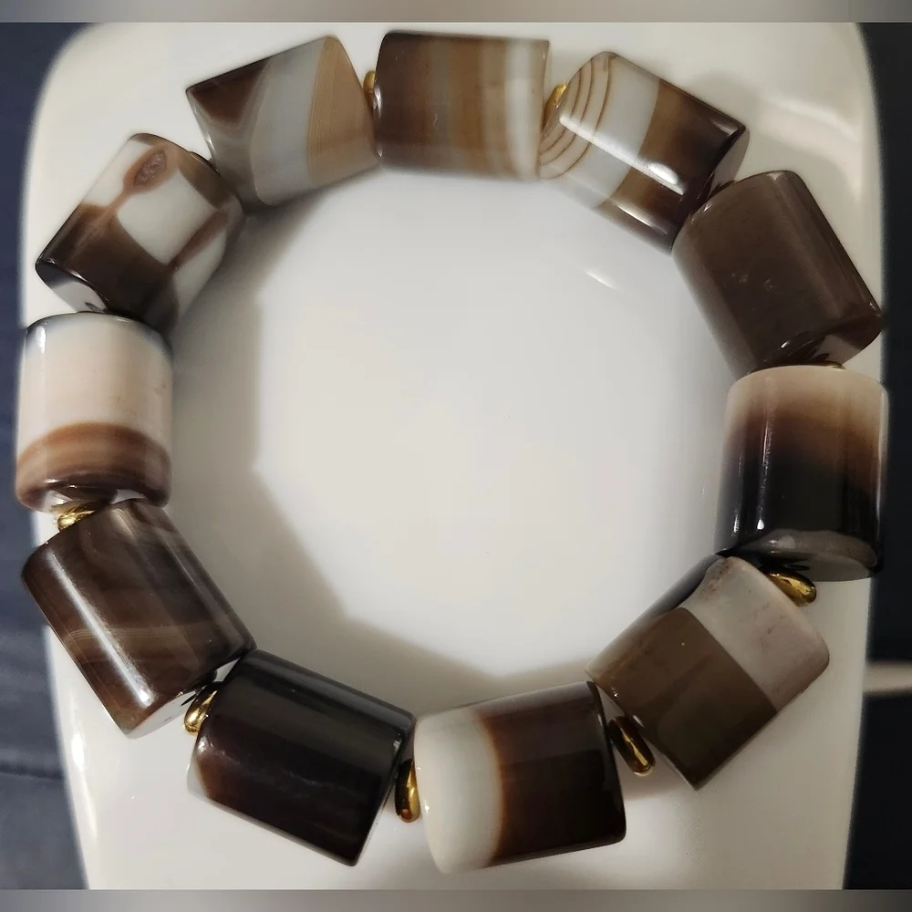 Vintage Style Tibetan Banded Agate Bead Bracelet . UNISEX